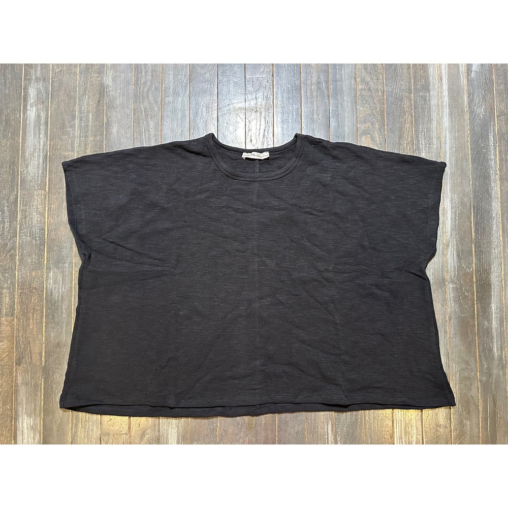 Zenana Womens Black Slub Knit Boxy Short Sleeve Crew Neck Top CT-3457
